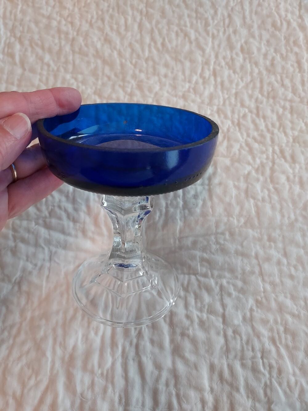 Cobalt Glass Handmade candle holder 5 inch tall by 4 inches across NWOT